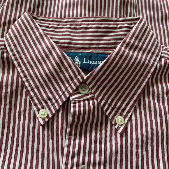 Ralph Lauren Burgundy & White Long Sleeve Button-Down Shirt Size 15 1/2/32/33 - Picture 4 of 8